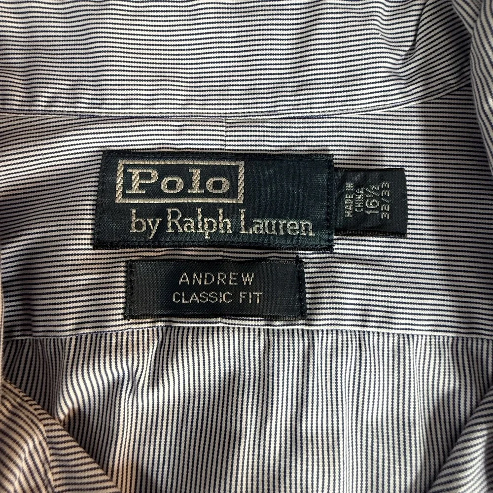 Polo Ralph Lauren Andrew Classic Fit Mens L Blue Stripe Cotton Button Up Shirt
